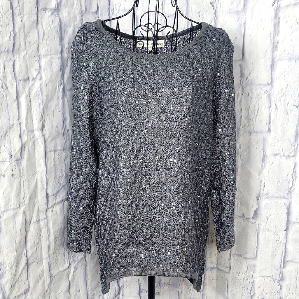 Nicole Alexander Gray Sparkly Women's Crew‎ Neck Sweater